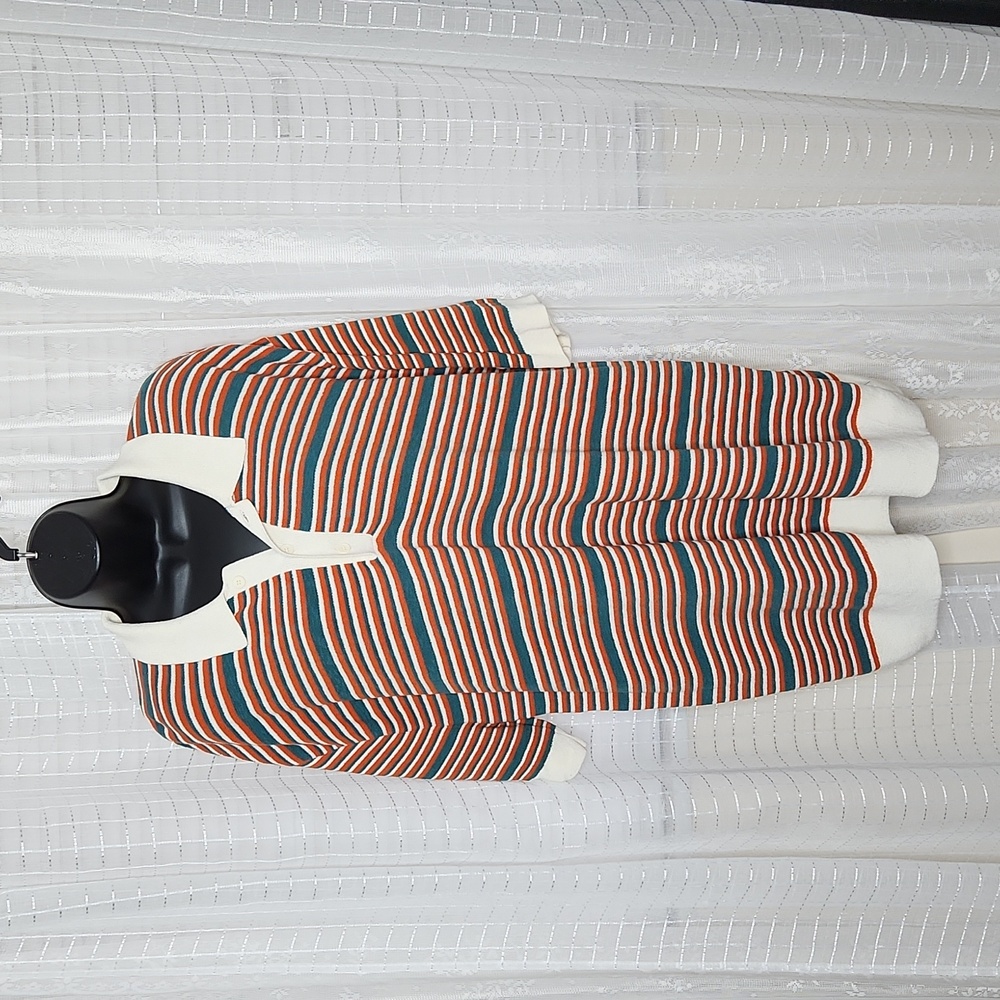 Orange Green 7 White Retro Stripped Zara Men Knit Polo Shirt SzXL